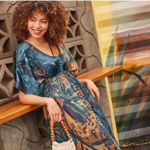 Cost Plus World Market Tropical Print Maxi Dress - Blue and Tan
